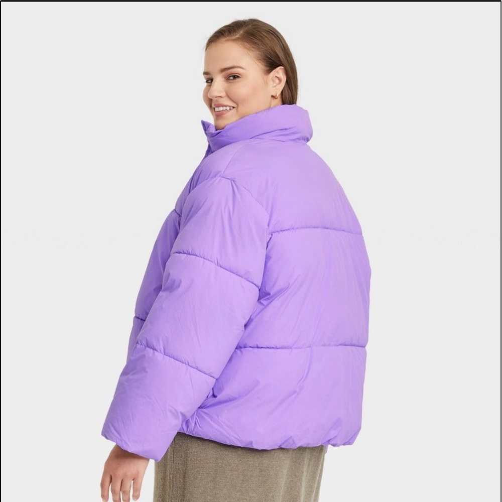 Women’s Plus Size Purple Short Matte Puffer Jacket